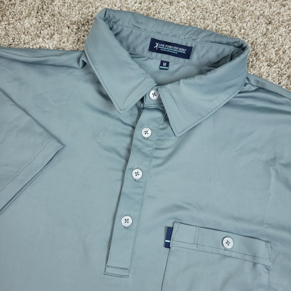 Live Forever Golf Mens Medium Solid Gray Performance Stretch Polo SS